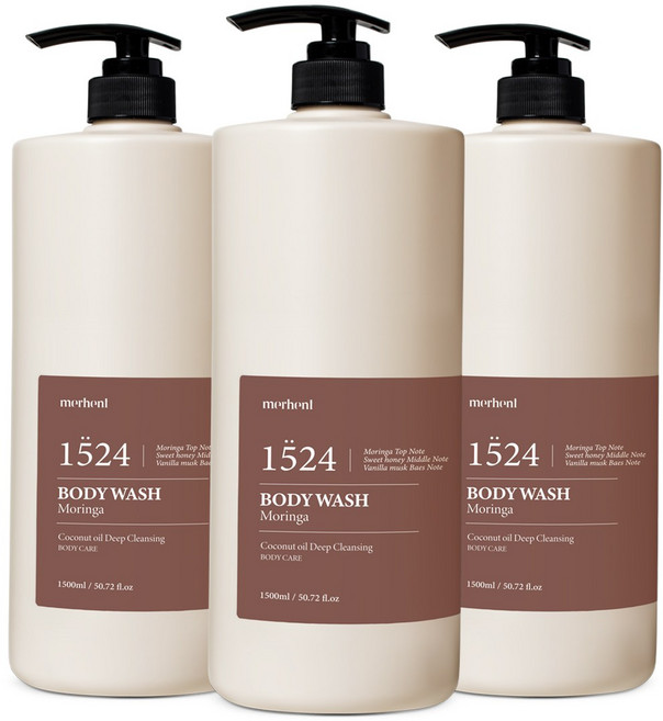 [1+1+1] 메르헨트 코코넛 오일 딥클렌징 대용량 단백질 바디워시 1500ml 모링가향 향기좋은 향좋은 향수 바디워시 바디클렌저 남자 군인 여자 추천 남성 여성 바디워시 1위, 3개, 1.5L