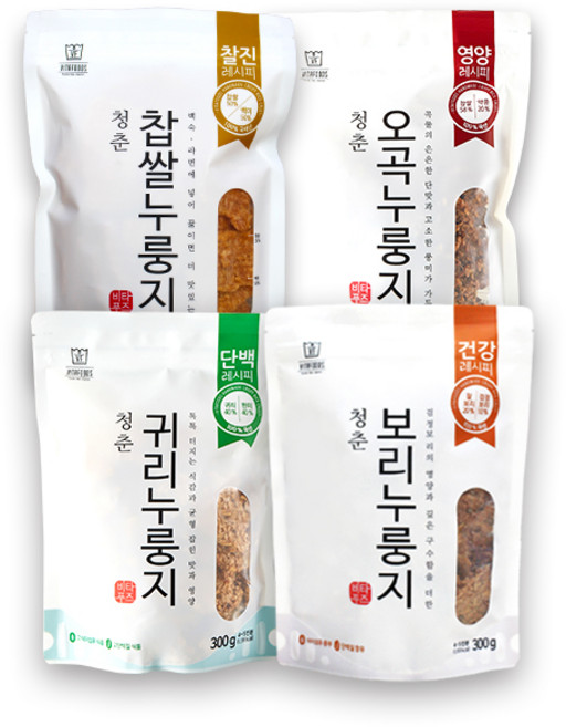 청춘누룽지 4종 맛보기 혼합 구성, 300g, 4개