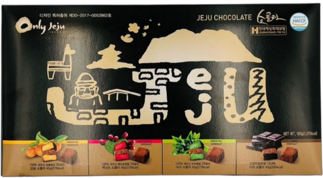 제주 초콜릿 쇼콜라 4가지맛 세트 감귤 백년초 녹차 다크 특산물, 180g, 1개