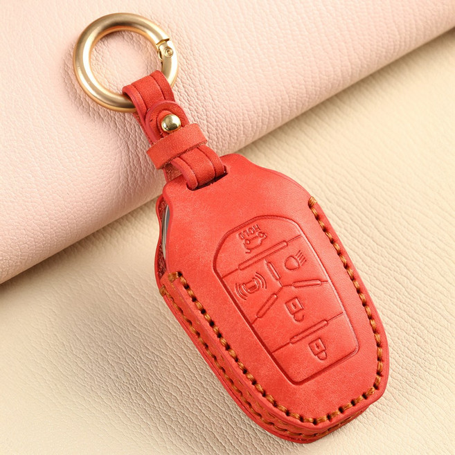 [CARBINI] 무쏘 EV 호환 스마트키 커버 가죽 키케이스 차키홀더 세트, 무쏘 EV 차량 호환 - 레드, TSS-01