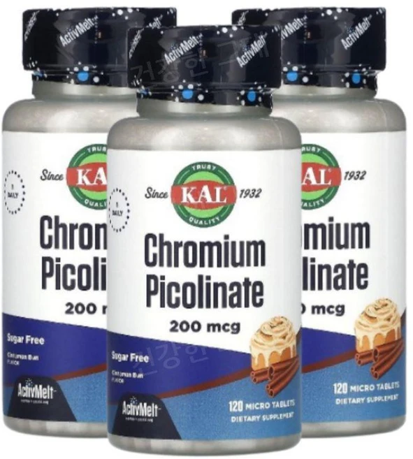 KAL Chromium 크로뮴 피콜리네이트 200mcg 120정 3개 피콜린산 크롬 - 쿠팡