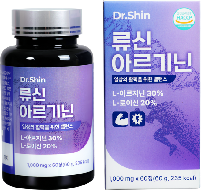 닥터신 류신 아르기닌 고함량 영양제 L아르기닌 18000mg, 1개, 60정