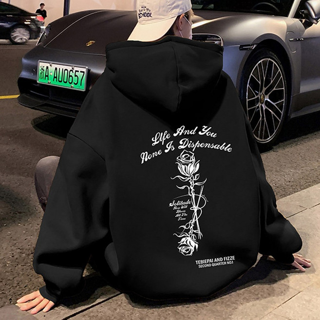 벨베스 남자 오버핏 포인트 프린팅 후드 맨투맨 티