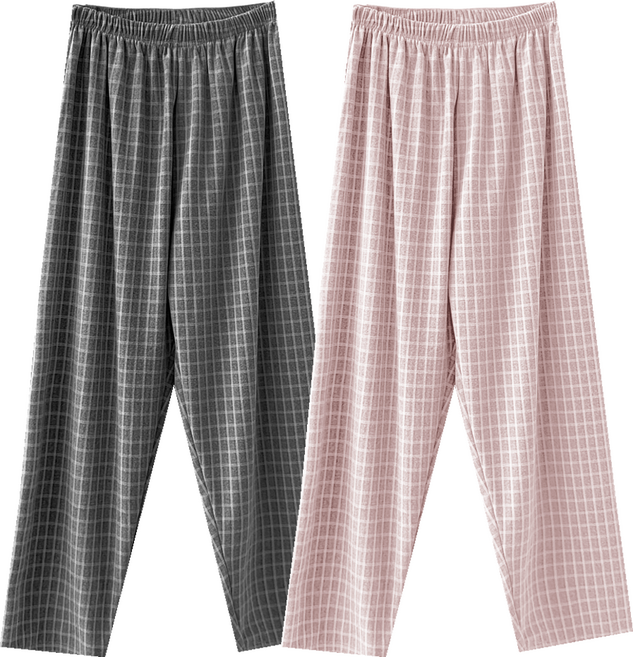 하바우 남녀공용 커플 포근한 극세사 스판 9부 와이드 체크 수면 기모 잠옷바지 2종 세트