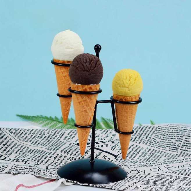 아이스크림 콘 과자 모형 젤라또 스쿱 메뉴 장식 소품, 1개, 딸기 아이스크림+스탠드 (높이 15.5cm)