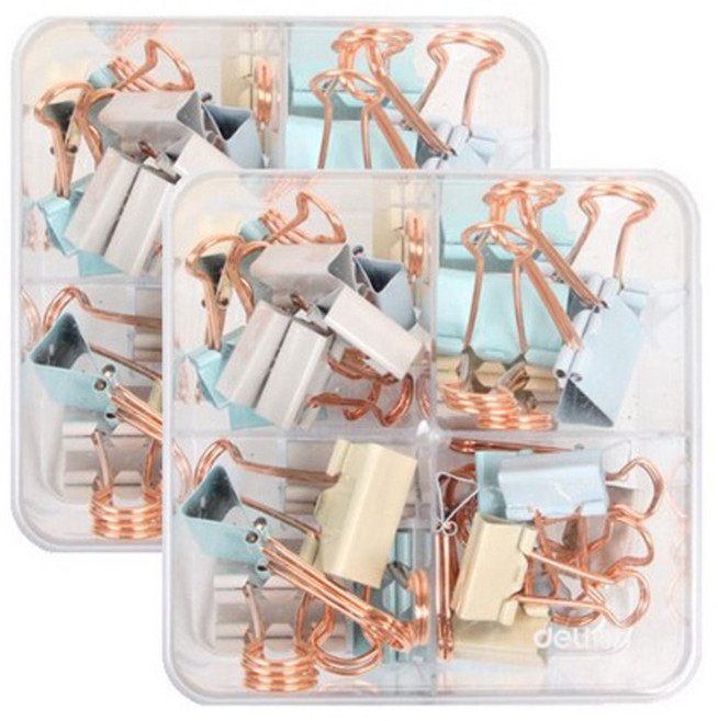 델리 파스텔 골드 더블클립 집게 세트 D205, 2세트