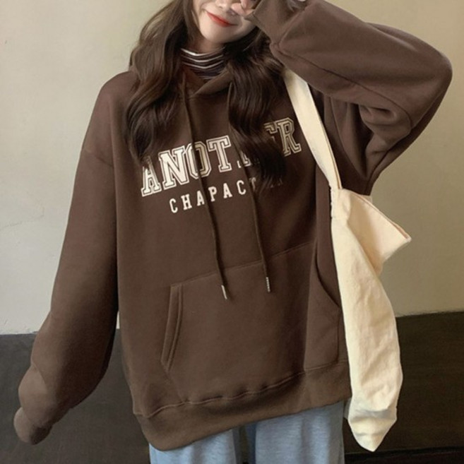 여성맨투맨 긴팔 레터링 기모 맨투맨 후드 티 셔츠 브라운 여성맨투맨 여성티셔츠