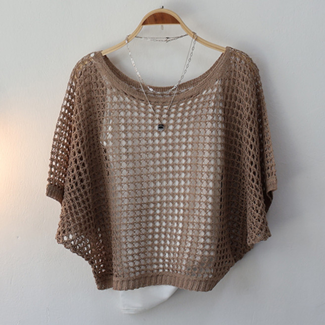 스카이코코 여성 가오리핏 커버룩 사각그물니트