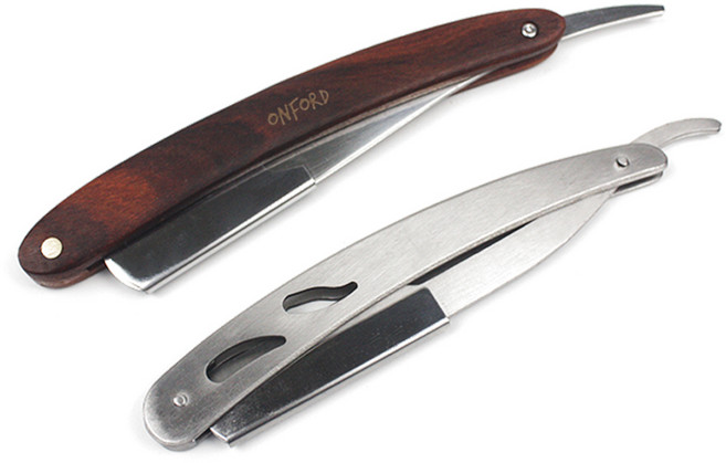 바버샵 일자 클래식 면도기 이발소 접이식 외날 면도칼, 실버 접이식 면도기, 1개