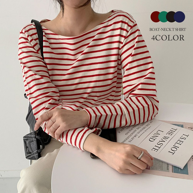 [순이] S.여성 젤리 입술넥 단가라 스트라이프 티셔츠