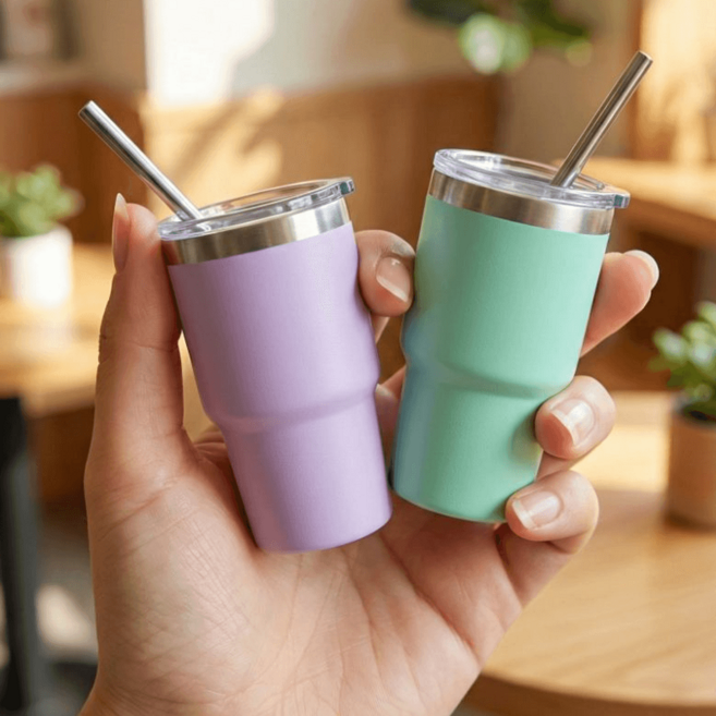 단체 텀블러 컬러풀 미니 텀블러제작 답례품 90ml 초미니 개업판촉물 소주잔 초경량 컴팩트 캠핑용 보온보냉, 1개, 블랙