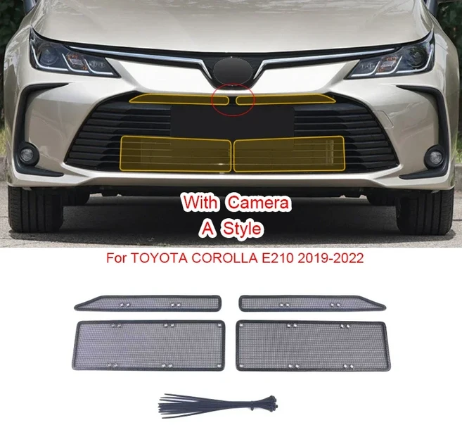 자동차 방충 공기 흡입구 보호 커버 에어린 인서트 네트 벤트 레이싱 그릴 필터 도요타 코롤라 E210 스포츠, 02 19-22 With Camera A