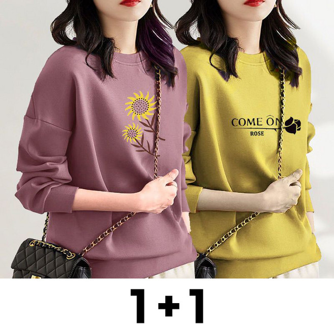 메인워크 1+1 중년여성 라운드넥 긴팔 맨투맨 티셔츠 봄가을 간절기 오버핏 엄마룩 루즈핏 솔리드 풀오버 아우터 코트 상의 2매입