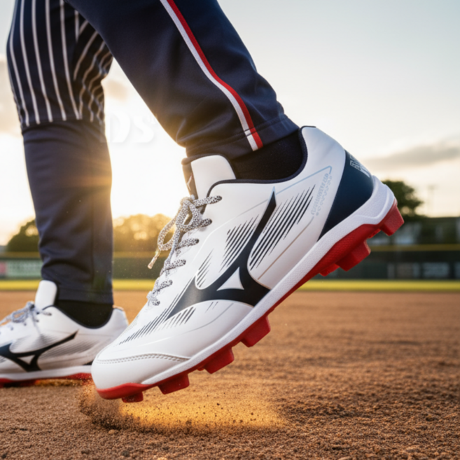 미즈노 포인트 인조잔디화 야구화 스파이크 야드 신발 운동화 트레이닝 훈련 화이트 네이비 레드