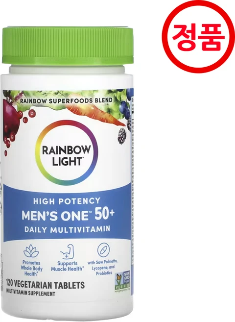 레인보우라이트 맨즈원 50+ 종합 멀티 비타민 120정 비건 시니어 남성, 1개 - 쿠팡