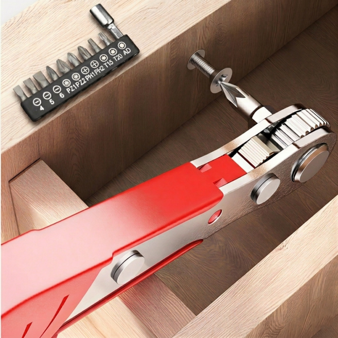 ETCM 양방향 라쳇드라이버 10종세트 레드색상, 1개