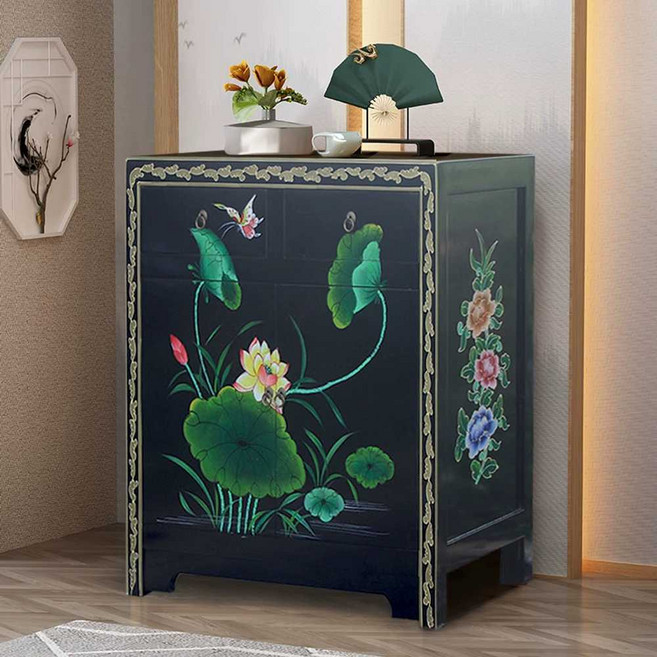 자개장 화초장 장롱 인테리어 문갑 사방탁자 원목, 검은색  90x40x80cm