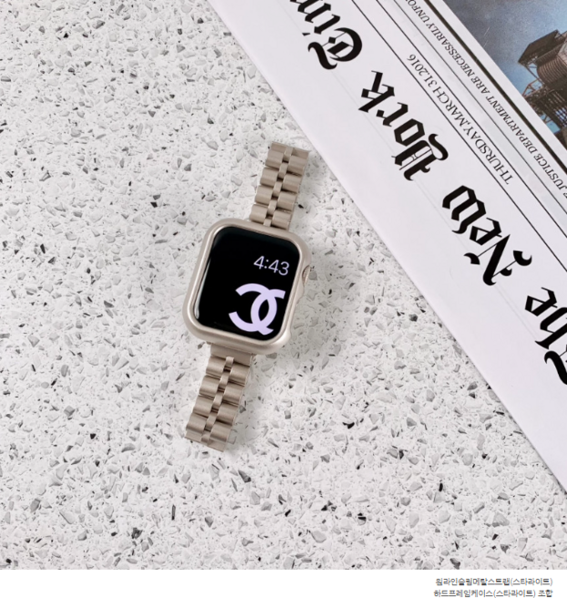 니니샵 애플워치 9 8 7 SE SE2 호환 원라인 슬림 메탈 스트랩, 1개, 스타 라이트