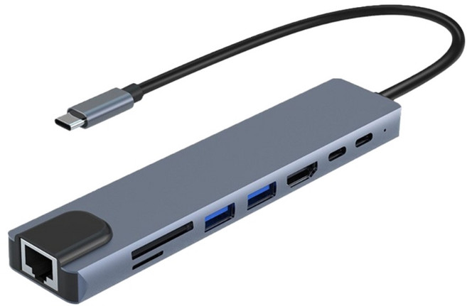 4K HDMI2.0 USB A USB C 및 이더넷 포트가 있는 알루미늄 타입 C 도킹 스테이션, 에잇 인 원, 100M 포트, 1개