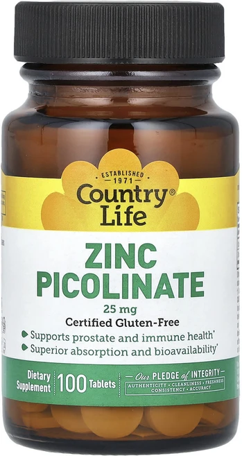 컨트리라이프 징크 아연 피콜리네이트 25mg 100정, 5개 - 쿠팡