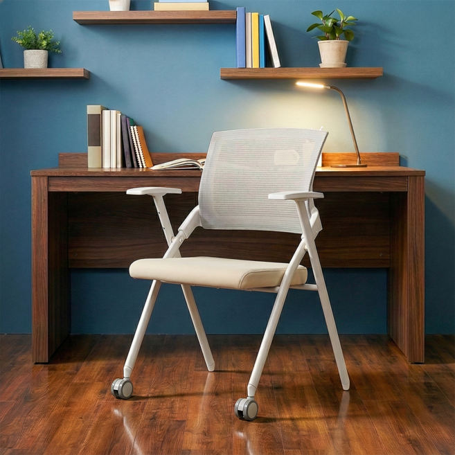 린백토리 LTY100S 학생 바퀴없는 허리 편한 공부 책상 사무실 회의실 접이식 메쉬 의자, 베이지 2개