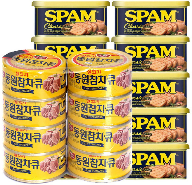 CJ스팸클래식200g 10캔 (No cap) +동원참치큐100g 8캔, 3세트