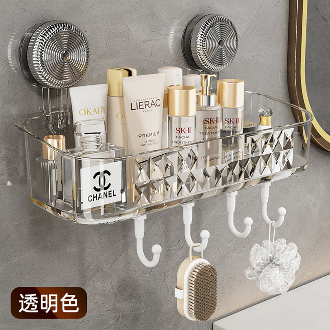 吸盤收納置物架 浴室衛生間免打孔收納框, 透明, 1個