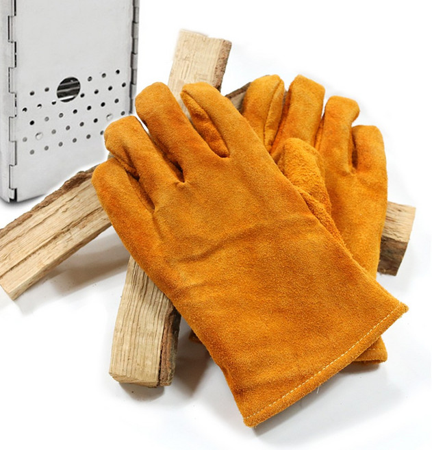 캠핑 BBQ 장갑 화로대 불멍 바베큐 그릴 소가죽 장갑, 1개