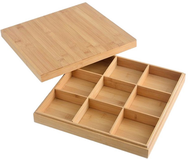 일본 나무 도시락 우드 과일 초밥 샐러드 일본식, 9칸(뚜껑 포함), 1개