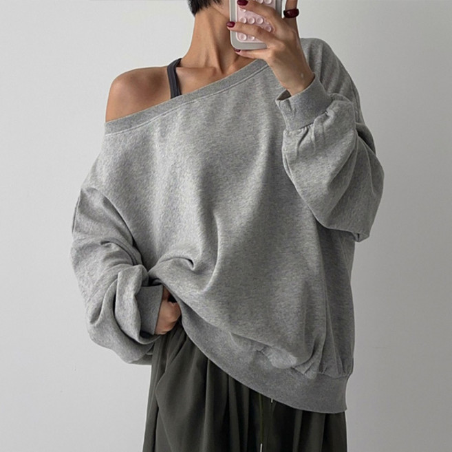 마이쏭 여성 여리여리 긴팔티 루즈핏 새비지오프숄더맨투맨