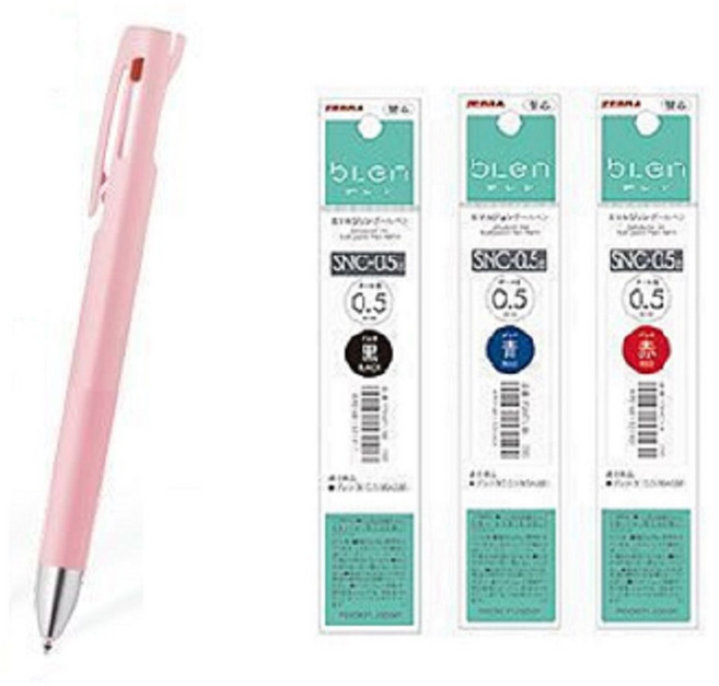 제브라 블렌 BLEN 3C 3색 0.5mm 볼펜/볼펜심 세트, 0.5mm 핑크1+리필심 흑1+청1+적1 세트, 1개