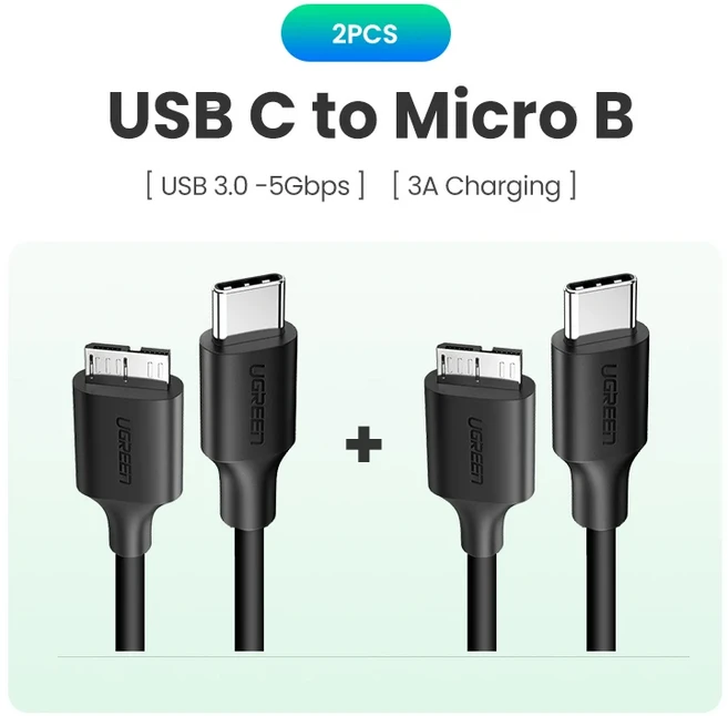 Ugreen-USB C to Micro B 3.0 케이블 5Gbps 3A 맥북 하드 드라이브 디스크 용 고속 데이터 동기화 코드 HDD