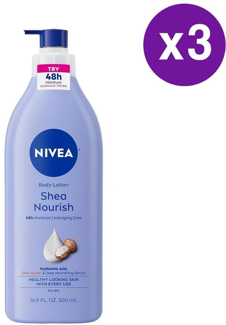 니베아 쉬어 데일리 모이스처 너리쉬 바디 로션 500ml 3개 NIVEA Shea Nourish Body Lotion for Dry Skin - 쿠팡