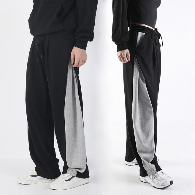 아우라큐 2타입 사이드턱 배색 와이드팬츠 남여공용 와이드 트레이닝 팬츠