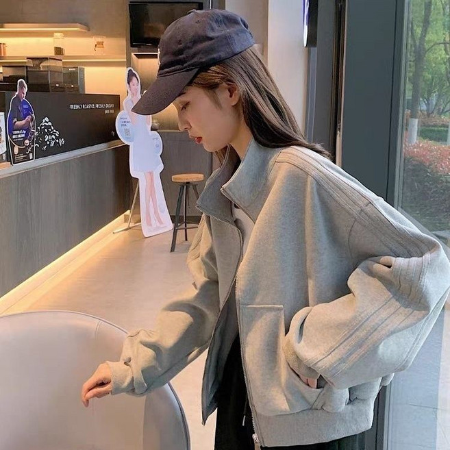 Neirny 여성 야구 점퍼 집업 봄 가을 간절기 항공 긴팔 루즈핏 고급 루즈핏 패션 쇼트 코트