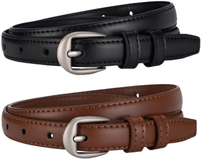 트렌드민 1+1 여성 소가죽 슬림 벨트 무광실버 2cm