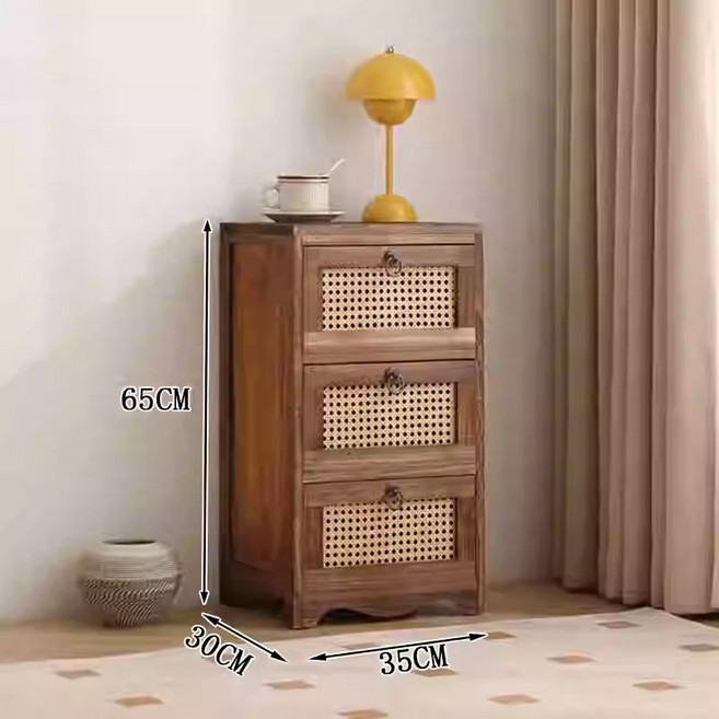 라탄 서랍장 높은 바구니 수납 침실 선반 모던 심플, 3단 차콜