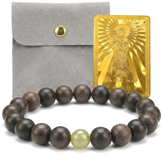 더다울래 행운과 액막이 침향 천연옥 염주팔찌+2026 병오년 재물 부적카드