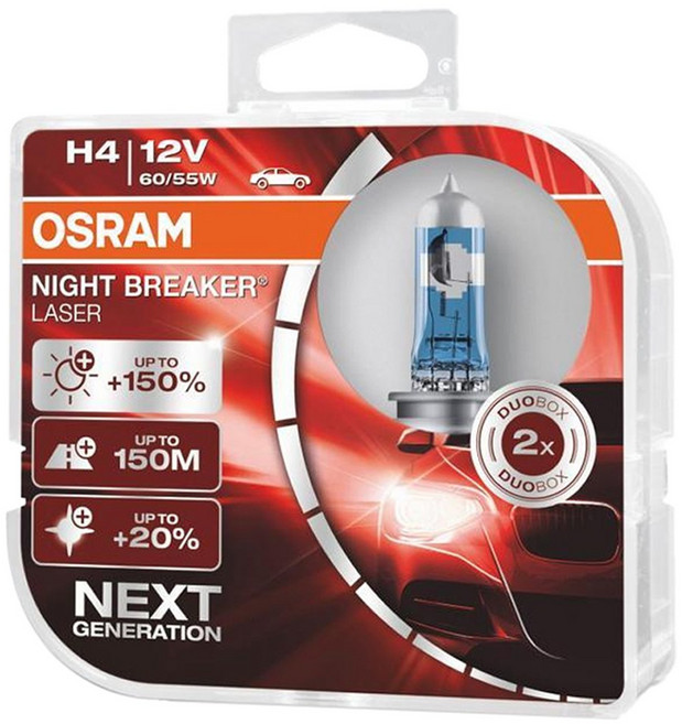 OSRAM 歐司朗 Night Breaker Laser 鹵素燈泡, 1套, H4