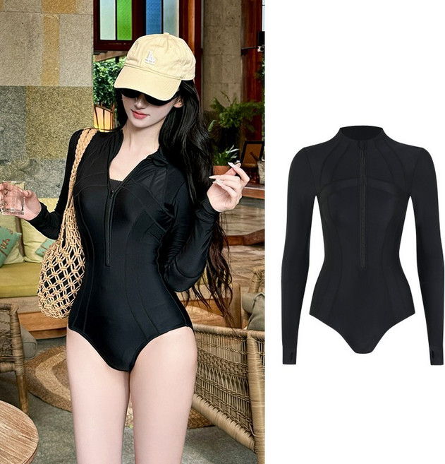 衝浪高領連體泳衣女長袖專業潛水服速幹水母防曬韓國新款泳衣