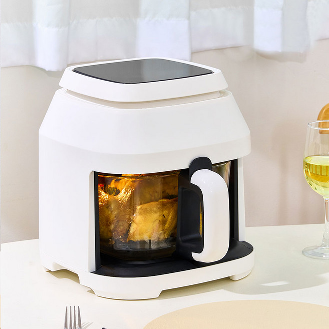 유리 에어프라이어 5L 대용량 저소음 투명 유리 바스켓 내부 확인 세척 간편한 디지털 터치 자동 조리 해동 기능 포함, 화이트, 터치형 글라스 에어프라이어 5L