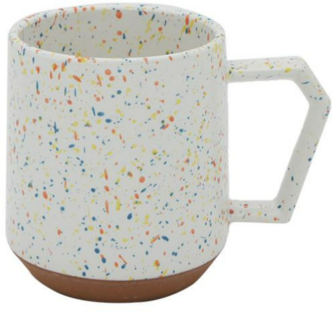 칩스 일본 핸드메이드 미노야키 도자기 머그컵 380ml, 스플래쉬 화이트-오렌지, 1개