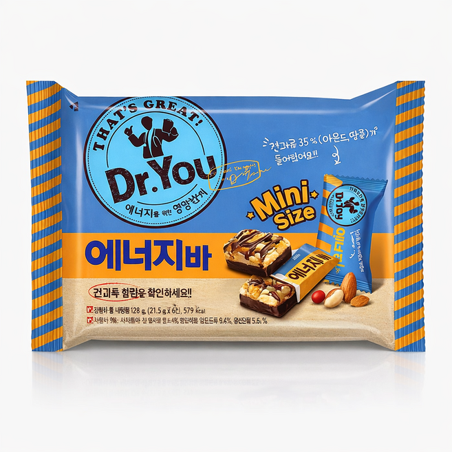 오리온 닥터유 에너지바 미니 개별포장 과자 간식 스낵 단백질바, 200g, 6개