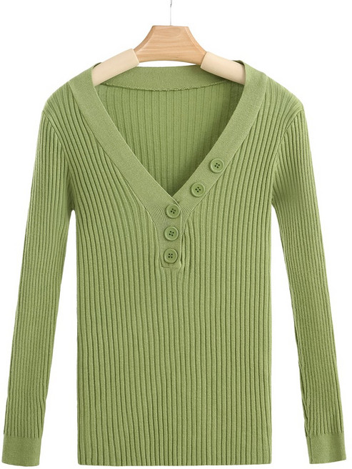 제이앤티 단추 포인트 브이넥 긴팔 골지 니트