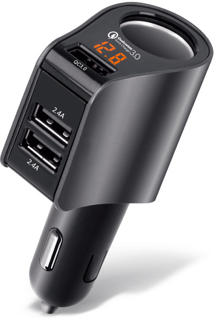 레모토 차량용 시거잭 소켓 고속충전기 볼트게이지 3포트, AD-KF8, 혼합색상