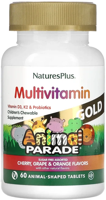 NaturesPlus Source of Life Animal Parade 골드 어린이용 츄어블 종합비타민 및 미네랄 보충제 다양한 맛 동물 모양 60정, NaturesPlus Source of Life ..., 1개 - 쿠팡