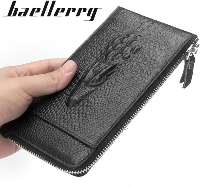 남성 소가죽 지갑 장지퍼 머니클립 악어무늬 소가죽 클러치 소프트 레더 슬림 핸드폰 남자 동전지갑