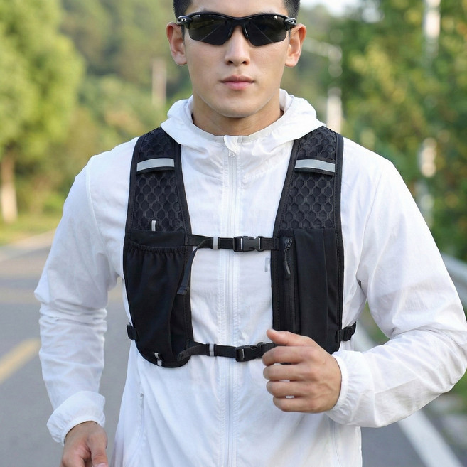 66inch 초경량 러닝조끼 트레일 런닝 베스트 등산 핸드폰 수납 가방, 블랙