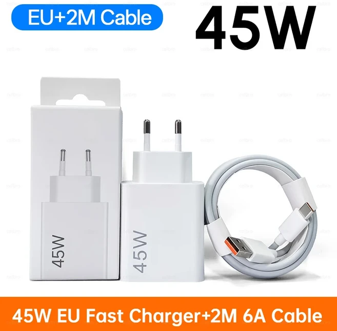 45W 터보 충전기 고속 EU 어댑터 타입 C 케이블 샤오미 레드미 노트 14 프로 미 11T 10T 포코 X3 NFC X4 GT, 01 EU and 2m cable, 1