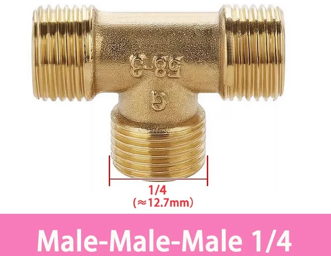공압 배관 황동 피팅 암나사 티 피팅 수나사 티 구리 연결 수 유 다용도 어댑터 티형 1/8 1/4 3/8 1/2 3/4 BSP 직각 측면 분기 TEE 타입, [13] M-M-M-2